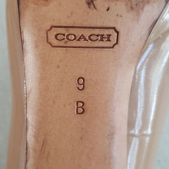 Coach Shoe Womens 9 Starla Nude Bow Peep Toe Platform Patent Leather Pumps - Picture 7 of 10